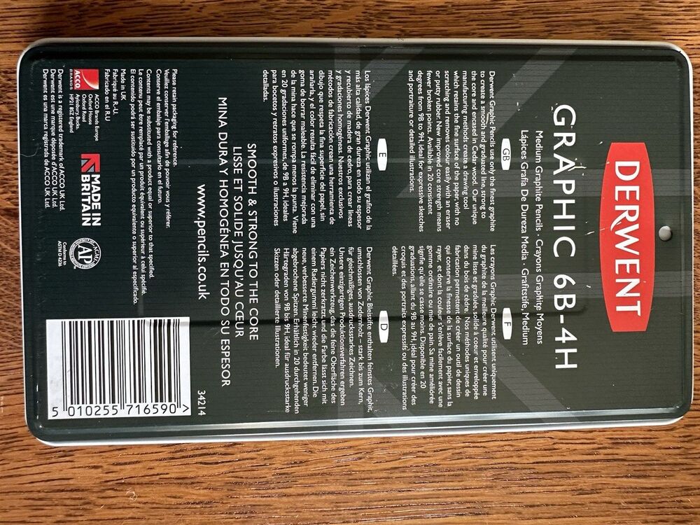 Derwent Graphic 6B-4H Medium Graphite Pencils Artist Set 12 Professional - Picture 3 of 3